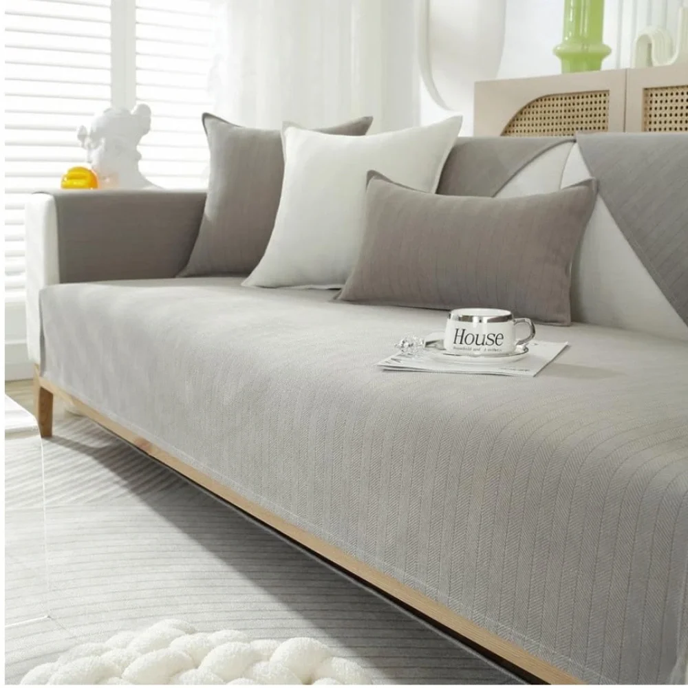 Soft Gray Chenille Rectangular Sofa Cover-Kid & Pet Friendly-28x35” SMALL